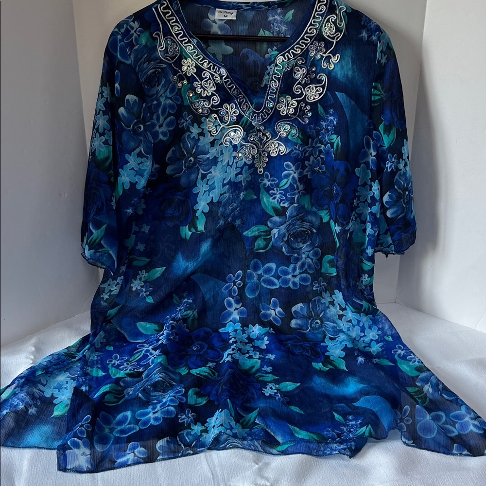 Floral Blue Women's beach cover up
